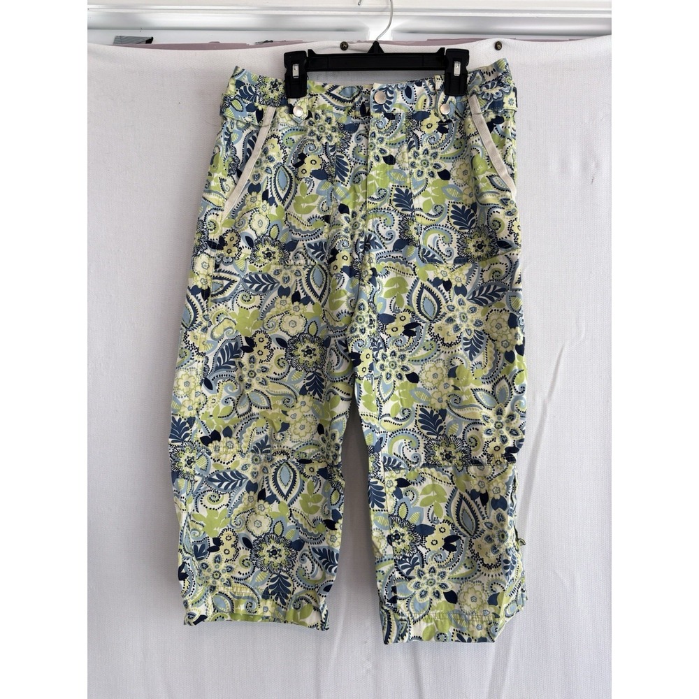 Sigrid Olsen Cropped Pants Womens 6 Blue Green Floral Resort Cotton Beach